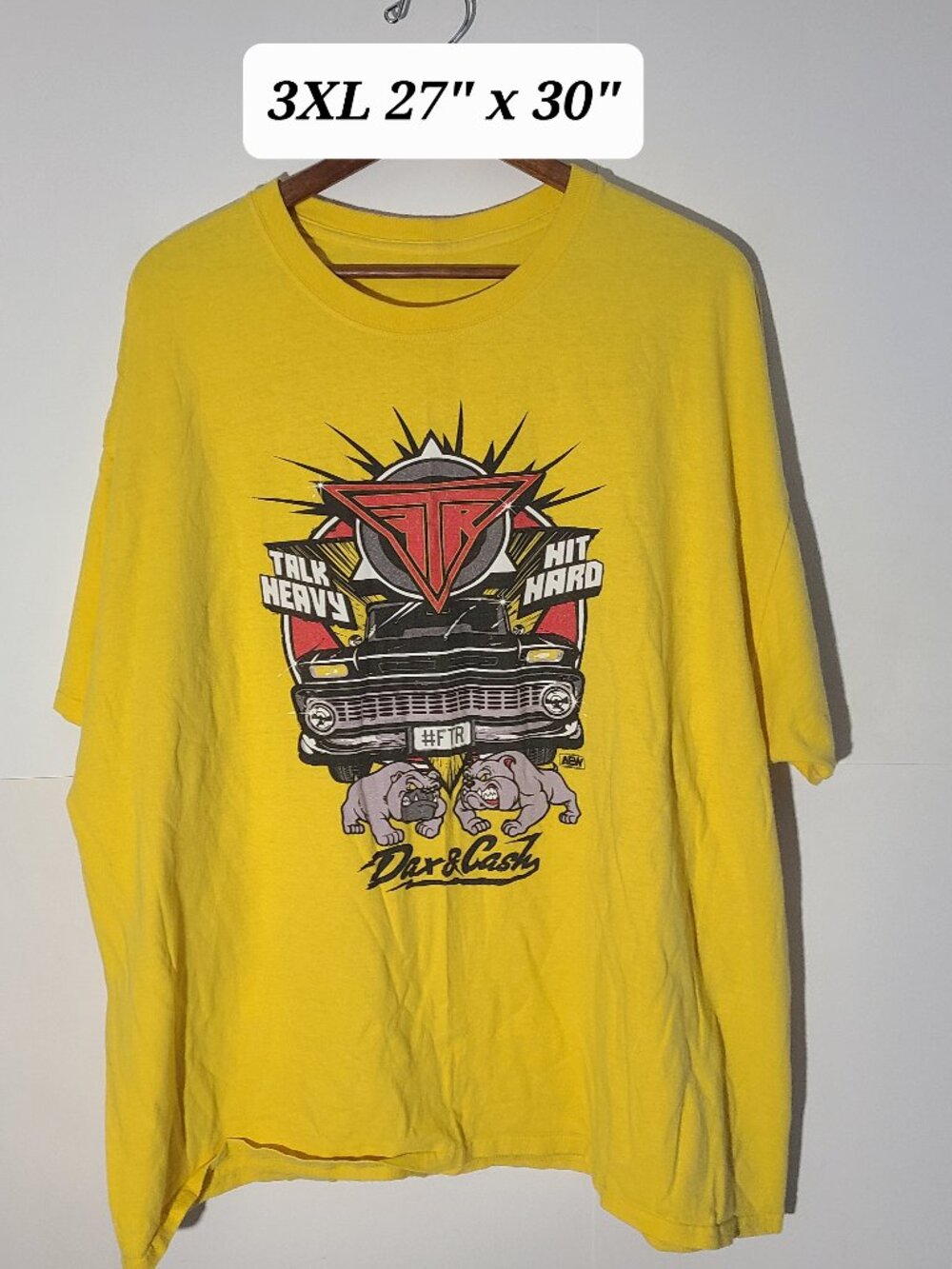 AEW FTR Dax Hardwood Cash Wheeler " Talk Heavy, Hit Hard" Yellow 3XL T-Shirt